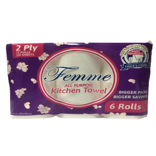 Femme Kitchen Towel ALL-PURPOSE 6Rolls, 75Pulls, 2Ply