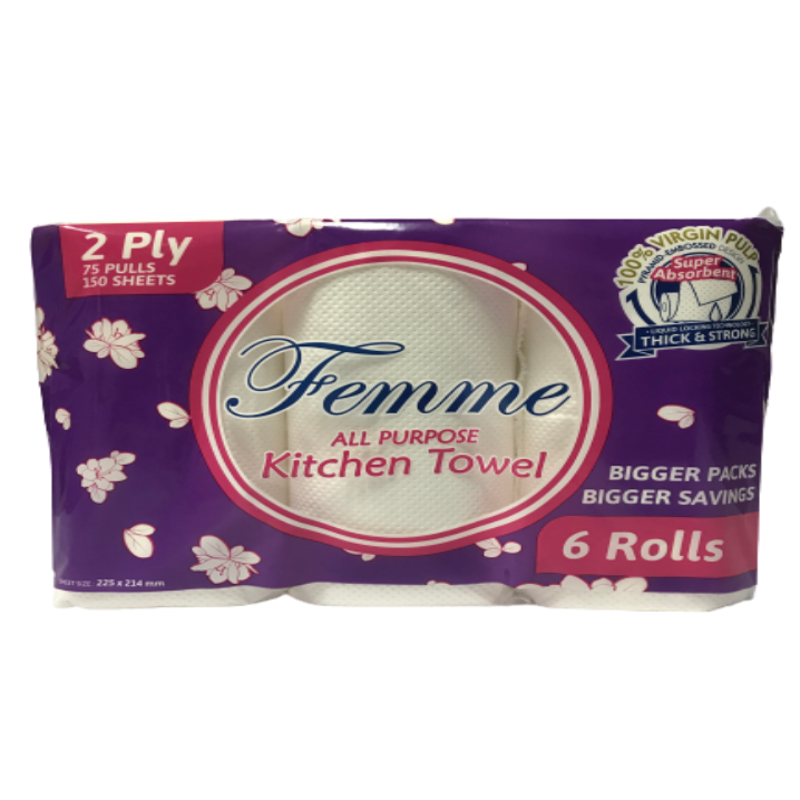 Femme Kitchen Towel ALL-PURPOSE 6Rolls, 75Pulls, 2Ply