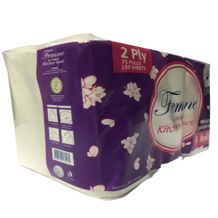 Femme Kitchen Towel ALL-PURPOSE 6Rolls, 75Pulls, 2Ply