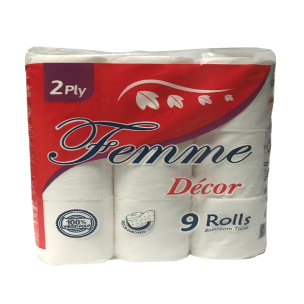 Femme Bathroom Tissue PLAIN DÉCOR 9 Rolls, 300Sheets,  2Ply