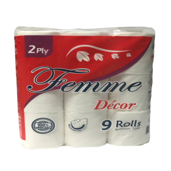 Femme Bathroom Tissue PLAIN DÉCOR 9 Rolls, 300Sheets,  2Ply